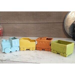 Vintage Shawnee Pottery S.R.R. Train Engine & Train Car Planters 4pc Set #552